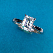 Load image into Gallery viewer, 1 Carat D Color Emerald Cut Solitaire Reverse Tapered Shank VVS Moissanite Ring