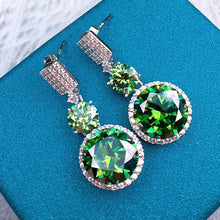 Load image into Gallery viewer, 12 Carat Green Round Cut Two Stone Halo Certified VVS Moissanite Drop Earrings