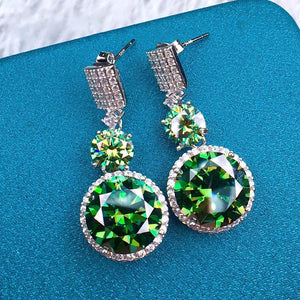 12 Carat Green Round Cut Two Stone Halo Certified VVS Moissanite Drop Earrings