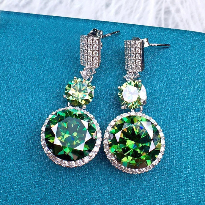 12 Carat Green Round Cut Two Stone Halo Certified VVS Moissanite Drop Earrings