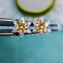 Load image into Gallery viewer, 2 Carat Yellow Round Cut Starburst Certified VVS Moissanite Stud Earrings