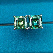 Load image into Gallery viewer, 2 Carat Green Square Radiant Cut Solitaire Certified VVS Moissanite Stud Earrings