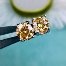 Load image into Gallery viewer, 2 Carat Yellow Round Cut Solitaire Certified VVS Moissanite Stud Earrings