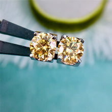 Load image into Gallery viewer, 2 Carat Yellow Round Cut Solitaire Certified VVS Moissanite Stud Earrings