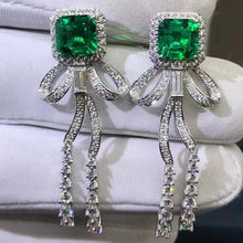 Load image into Gallery viewer, 4.66 Carat Emerald Cut Lab Made Green Emerald Drop Earrings- 9K, 14K, 18K Solid Gold and 950 Platinum