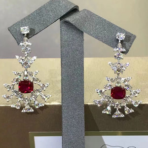 2.43 Carat Cushion Cut Red Lab Ruby Drop Earrings- 9K, 14K, 18K Solid Gold and 950 Platinum