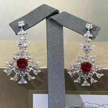 Load image into Gallery viewer, 2.43 Carat Cushion Cut Red Lab Ruby Drop Earrings- 9K, 14K, 18K Solid Gold and 950 Platinum