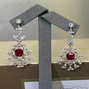 2.43 Carat Cushion Cut Red Lab Ruby Drop Earrings- 9K, 14K, 18K Solid Gold and 950 Platinum