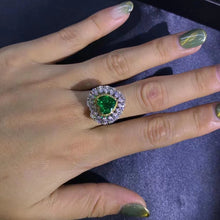 Load image into Gallery viewer, 2.39 Carat Heart Cut Two-tone Double Halo Lab Made Green Emerald Ring - 9K, 14K, 18K Solid Gold and 950 Platinum