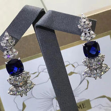 Load image into Gallery viewer, Beautiful 8.25 Carat Blue Cushion Cut Simulated Sapphire Drop Earrings- 9K, 14K, 18K Solid Gold and 950 Platinum