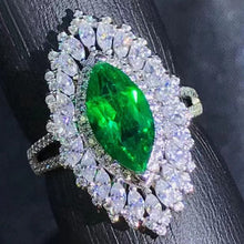 Load image into Gallery viewer, 1.58 Carat Marquise Cut Triple Halo Split Shank Lab Made Green Emerald Ring - 9K, 14K, 18K Solid Gold and 950 Platinum