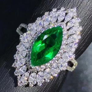 1.58 Carat Marquise Cut Triple Halo Split Shank Lab Made Green Emerald Ring - 9K, 14K, 18K Solid Gold and 950 Platinum