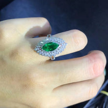 Load image into Gallery viewer, 1.58 Carat Marquise Cut Triple Halo Split Shank Lab Made Green Emerald Ring - 9K, 14K, 18K Solid Gold and 950 Platinum