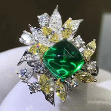 Load image into Gallery viewer, 3.62 Carat Cabochon Cut Two-tone Lab Made Green Emerald Ring - 9K, 14K, 18K Solid Gold and 950 Platinum