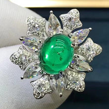 Load image into Gallery viewer, 2.76 Carat Oval Cut Starburst Lab Made Green Emerald Ring - 9K, 14K, 18K Solid Gold and 950 Platinum