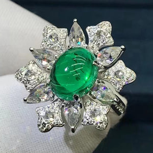2.76 Carat Oval Cut Starburst Lab Made Green Emerald Ring - 9K, 14K, 18K Solid Gold and 950 Platinum