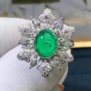 2.76 Carat Oval Cut Starburst Lab Made Green Emerald Ring - 9K, 14K, 18K Solid Gold and 950 Platinum
