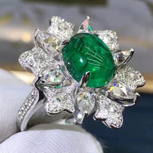 Load image into Gallery viewer, 2.76 Carat Oval Cut Starburst Lab Made Green Emerald Ring - 9K, 14K, 18K Solid Gold and 950 Platinum