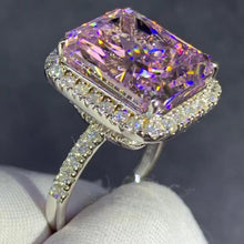 Load image into Gallery viewer, 8 Carat Pink Radiant Cut Halo French Pave VVS Moissanite Ring