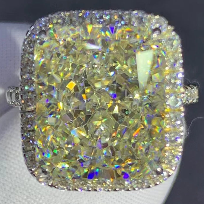 8 Carat Radiant Cut Moissanite Ring VVS K-M Colorless Halo French Pave