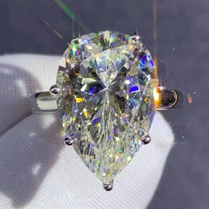 BIG 8 Carat K-M Colorless Pear Cut Moissanite Ring 7 Prong Solitaire VVS