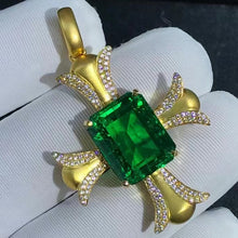 Load image into Gallery viewer, 10.2 Carat Emerald Cut Two-tone Lab Made Green Emerald Pendant- 9K, 14K, 18K Solid Gold and 950 Platinum