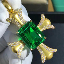 Load image into Gallery viewer, 10.2 Carat Emerald Cut Two-tone Lab Made Green Emerald Pendant- 9K, 14K, 18K Solid Gold and 950 Platinum