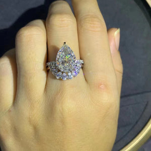 6 Carat K-M Colorless Pear Cut Bridal Set VVS Simulated Sapphire Ring