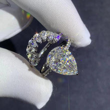 Load image into Gallery viewer, 6 Carat K-M Colorless Pear Cut Bridal Set VVS Simulated Sapphire Ring