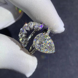 6 Carat K-M Colorless Pear Cut Bridal Set VVS Simulated Sapphire Ring
