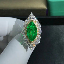 Load image into Gallery viewer, BIG 4.64 Carat Marquise Cut Double Halo Lab Green Emerald Two-tone 9K Gold Ring