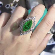 Load image into Gallery viewer, BIG 4.64 Carat Marquise Cut Double Halo Lab Green Emerald Two-tone 9K Gold Ring
