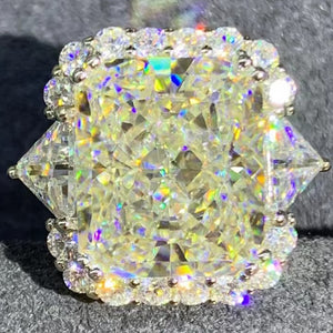 8 Carat Cushion Moissanite Ring K-M Color 3 Stone Double Prong Halo Straight Shank
