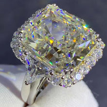 Load image into Gallery viewer, 8 Carat Cushion Moissanite Ring K-M Color 3 Stone Double Prong Halo Straight Shank