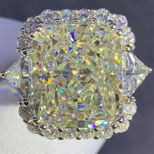 Load image into Gallery viewer, 8 Carat Cushion Cut Three Stone Double Prong Halo Straight Shank Simulated Sapphire Ring