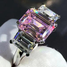 Load image into Gallery viewer, 5 Carat Emerald Cut Moissanite Ring Three stone Plain Shank VVS K-M Color