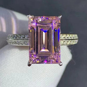 4 Carat K-M Colorless Emerald Cut Bead-set Band VVS Simulated Sapphire Ring