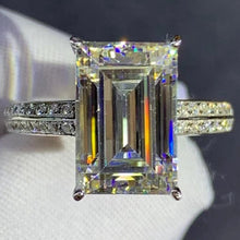 Load image into Gallery viewer, 4 Carat K-M Colorless Emerald Cut Bead-set Band VVS Simulated Sapphire Ring
