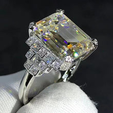 Load image into Gallery viewer, 5 Carat Emerald Cut Moissanite Ring Side Stone Plain Shank VVS K-M Colorless