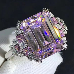 5 Carat K-M Colorless Emerald Cut Side Stone Plain Shank VVS Simulated Sapphire Ring