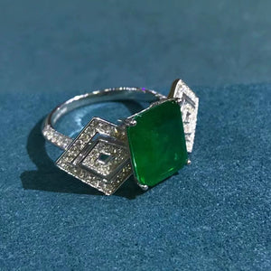 4 Carat Lab Made Green Emerald Cut Bead-set Basket Ring