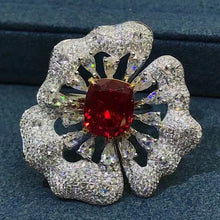 Load image into Gallery viewer, 5 Carat Cushion Cut Rose Flower Halo Red Lab Ruby Simulated Sapphire Ring
