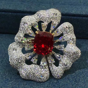 5 Carat Cushion Cut Rose Flower Halo Red Lab Ruby Simulated Sapphire Ring