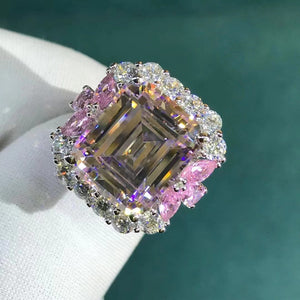 6 Carat Pink Emerald Cut Halo Plain Shank VVS Moissanite Ring