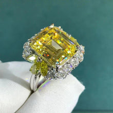 Load image into Gallery viewer, 6 Carat Pink Emerald Cut Halo Plain Shank VVS Moissanite Ring