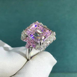 6 Carat Pink Emerald Cut Halo Plain Shank VVS Moissanite Ring