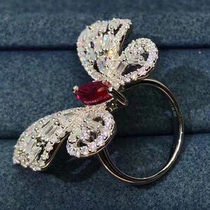 5 Carat Marquise Cut Big Butterfly Two Prong Plain Shank Red VVS Lab Ruby Ring