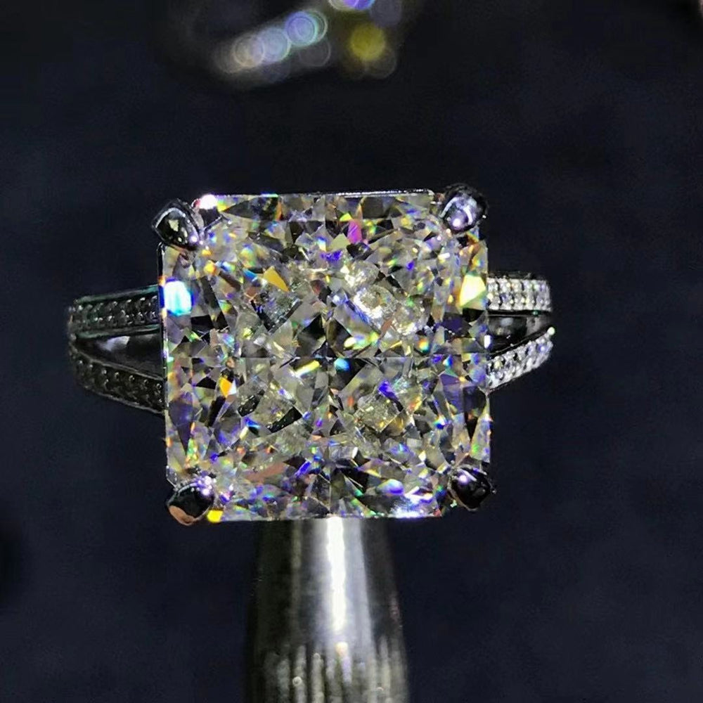 6 Carat K-M Colorless Radiant Cut 4 Prong Bead-set Split Shank Simulated Sapphire Ring