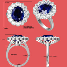 Load image into Gallery viewer, 8 Carat Oval Cut Pt 950 Dark Blue Color Halo Tulip Set Cathedral Euro Shank Lab Grown Sapphire Ring - Custom Order