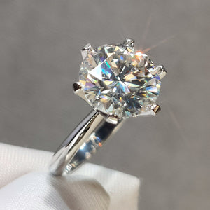 5 Carat Round Cut Moissanite Ring 6 Prong Solitaire Pinched Shank Certified D Color